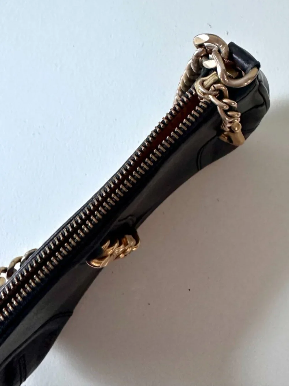 Vintage Y2K Juicy Couture Black Leather Heart Lock Baguette Bag